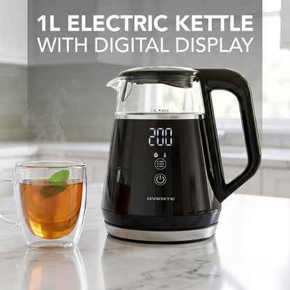 OVENTE 1L Electric Kettle with Temperature Control, 1500W, Black KD95B