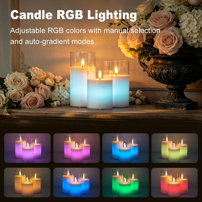 LEDHOLYT Rechargeable Flameless Glass Pillar Candles–Gifts for Women,–Set of 3, Realistic Flickering LED Flame,Remote & Timer, Ideal for Living Room, Bedroom & Halloween Festival Home Party Decor