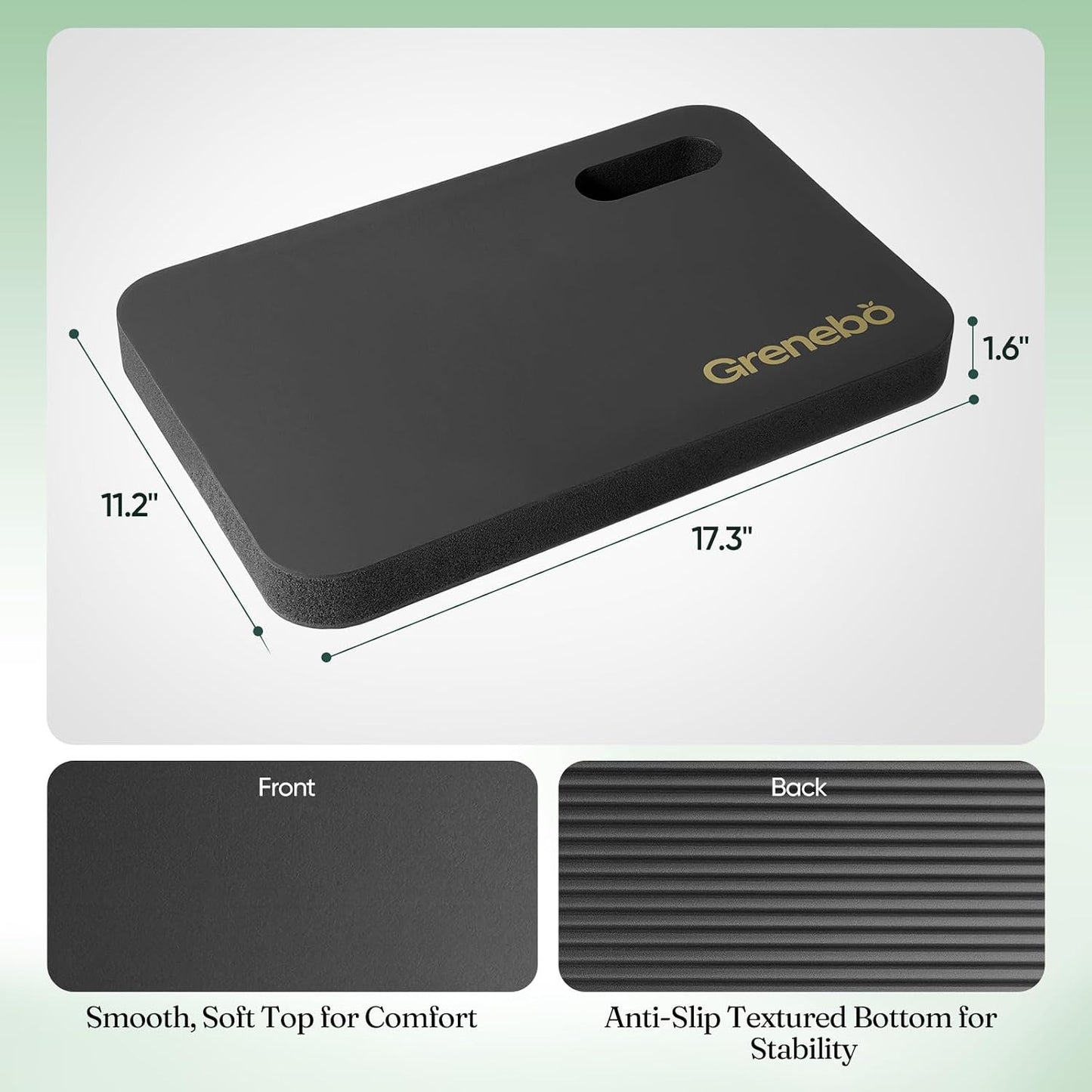 Grenebo 2-Pack 1.6" Extra Thick NBR Foam Garden Kneeling Pads, Ultra Soft Cushion Kneeling Pads for Gardening, Gardening Kneeling Pad for Baby Bathing, Work, Exercise, 17.3×11×1.6 in, Black