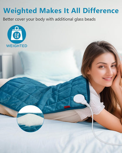 Comfytemp Weighted Heating Pad for Back & Period, FSA Eligible Electric Heat Pad, Birthday Gift for Women Men Mom Dad & Father Day Gifts, 2.2 lb HSA Neck Shoulder Heated Pad, 2H Auto-Off, 12x24, Blue