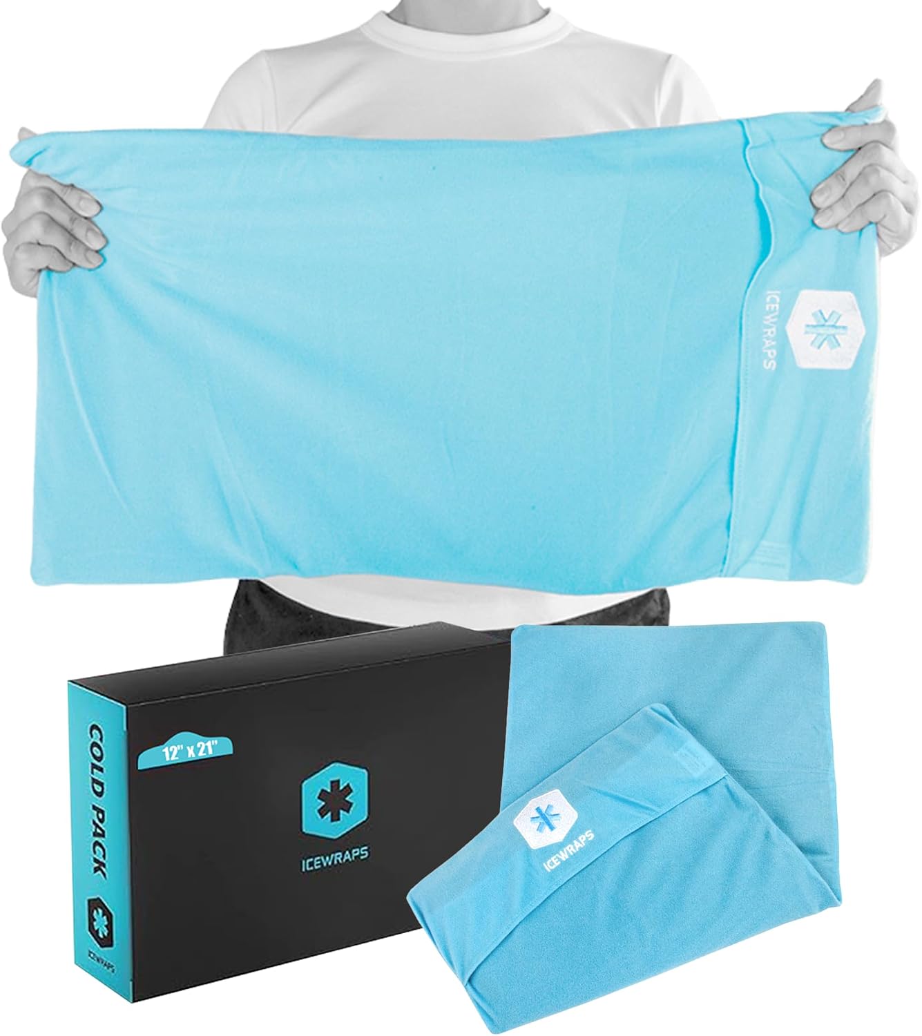 ICEWRAPS 12" x 21" Extra Large Reusable Ice Pack with Soft Fabric Cover, Flexible Cold Therapy Clay Pack for Knee & Back Swelling, Chronic Pain Relief – FSA-HSA Eligible
