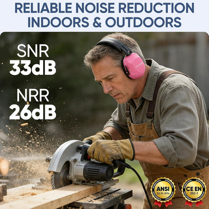 TICONN Noise Cancelling Ear Muffs for Adults, SNR 33dB Hearing Protection, Adjustable Safety Earmuffs for Construction
