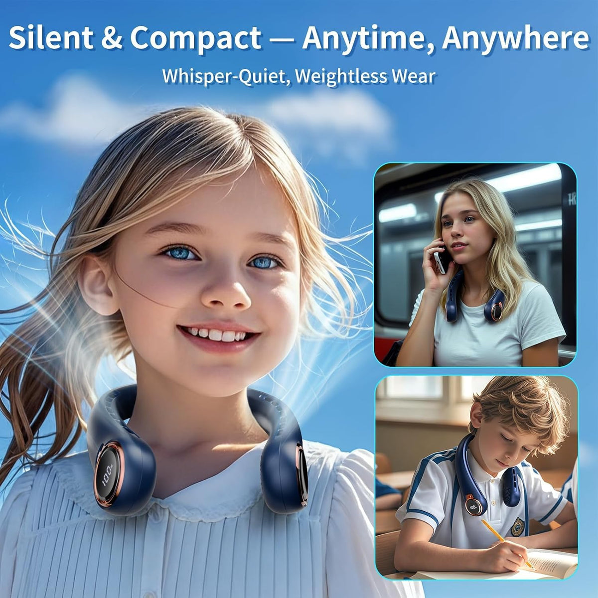 𝟐𝟎𝟐𝟔 𝐔𝐩𝐠𝐫𝐚𝐝𝐞 BNBZ Portable Neck Fan,6000mAh Rechargeable Wearable Fan with LED Display,4 Speeds,Up to 15H Runtime,Quiet 360° Airflow Hands-Free Personal Fan for Travel,Work,Gym &Outdoor Use
