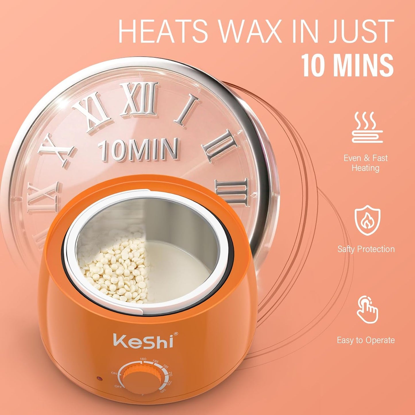 KeShi Waxing Kit, Painless Hair Removal Wax Warmer with 6 Bags Hard Wax Beans for Full Body, Legs, Face, Eyebrows & Bikini— Ideal for Both Women & Men