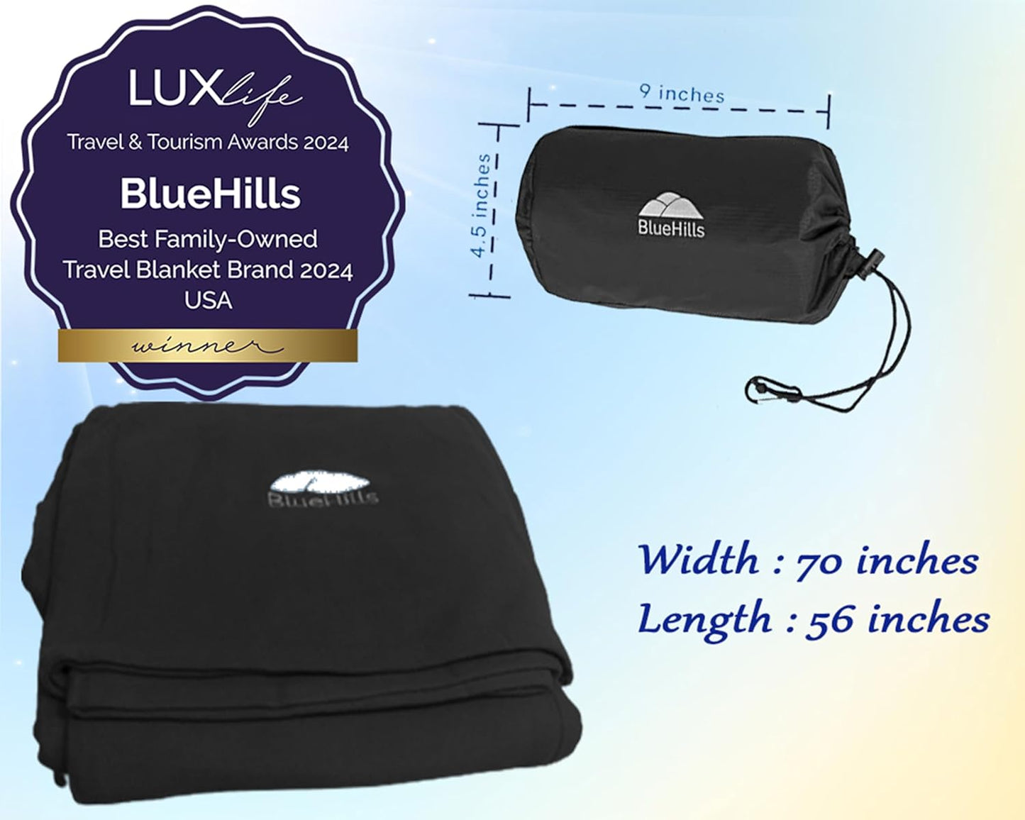 BlueHills Travel Blanket Pillow Compact Lightweight Pocket Size Airplane Traveling Essential Flight Trip Throw in Bag Portable Case Plane Accessory Gray L01