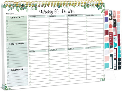 Thboxes Weekly To Do List Notepad, 8.5"x11" Desk Planner 52 Sheets, Green | 100GSM Paper Undated Habit Planner, Productivity Organizer Notepad, for Home School Office Work, Travel, College Essentials