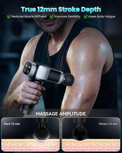 Massage Gun Deep Tissue, Portable Percussion Electric Muscle Massager for Pain Relief, Handheld Massagers with 30 Speeds & 6 Attachments for Back and Neck, Gifts for Men Women