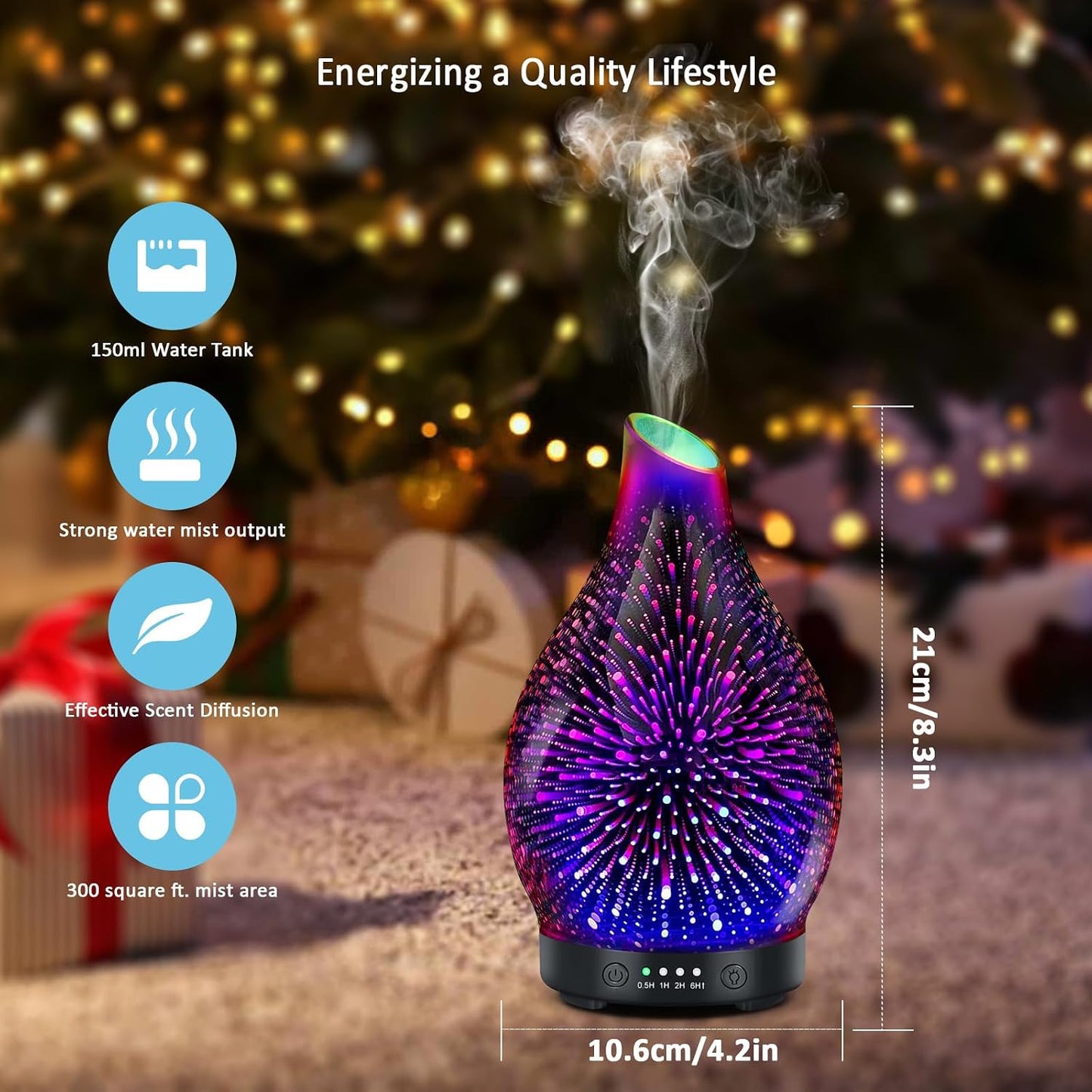 Essential Oil Diffuser 120ML Glass Aromatherapy Diffuser with 4 Timer Settings & 7 Color Changing Lights, Auto Shut-Off, Ultra Quiet Oil Diffuser for Home, Office, Yoga, Spa