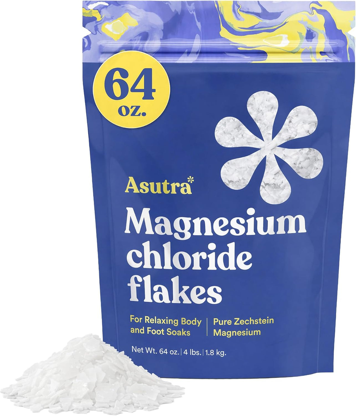 Asutra Lavender Magnesium Chloride Flakes for Bath, Pure Zechstein (2lbs)