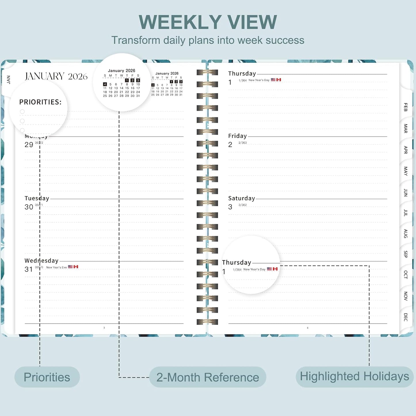 Weekly To Do List Notepad, 52 Sheets, Undated Weekly Planner, Letter Size | 8.5"x11", 100GSM, Thick Paper, Twin-Wire Spiral Bound, Tear Off Desk Pad, For Women & Man, Home School & Office Work