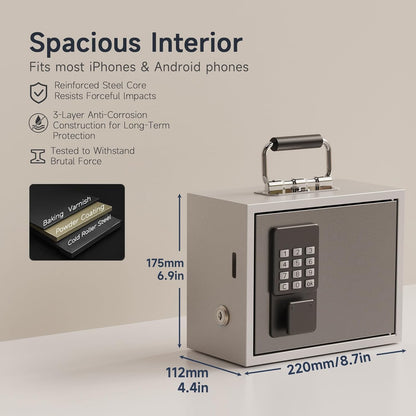 Phone Lock Box for Kids, Cellphone Jail for Screen Time Control, Passcode Lock with Backup Key, Remote Unlock for Parents, Secure Phone Storage for Homework and Sleep Routine