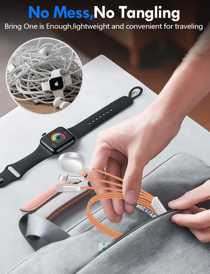 Travel Essentials for Apple Watch Charger,3-in-2 Multi Charging Cable