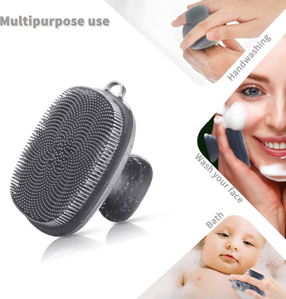 Back Scrubber for Shower & Face Scrubber, 2Pcs Silicone Exfoliating Brush Set with 17In Long Handle, Soft Body & Facial Cleansing Scrubber for Men Women