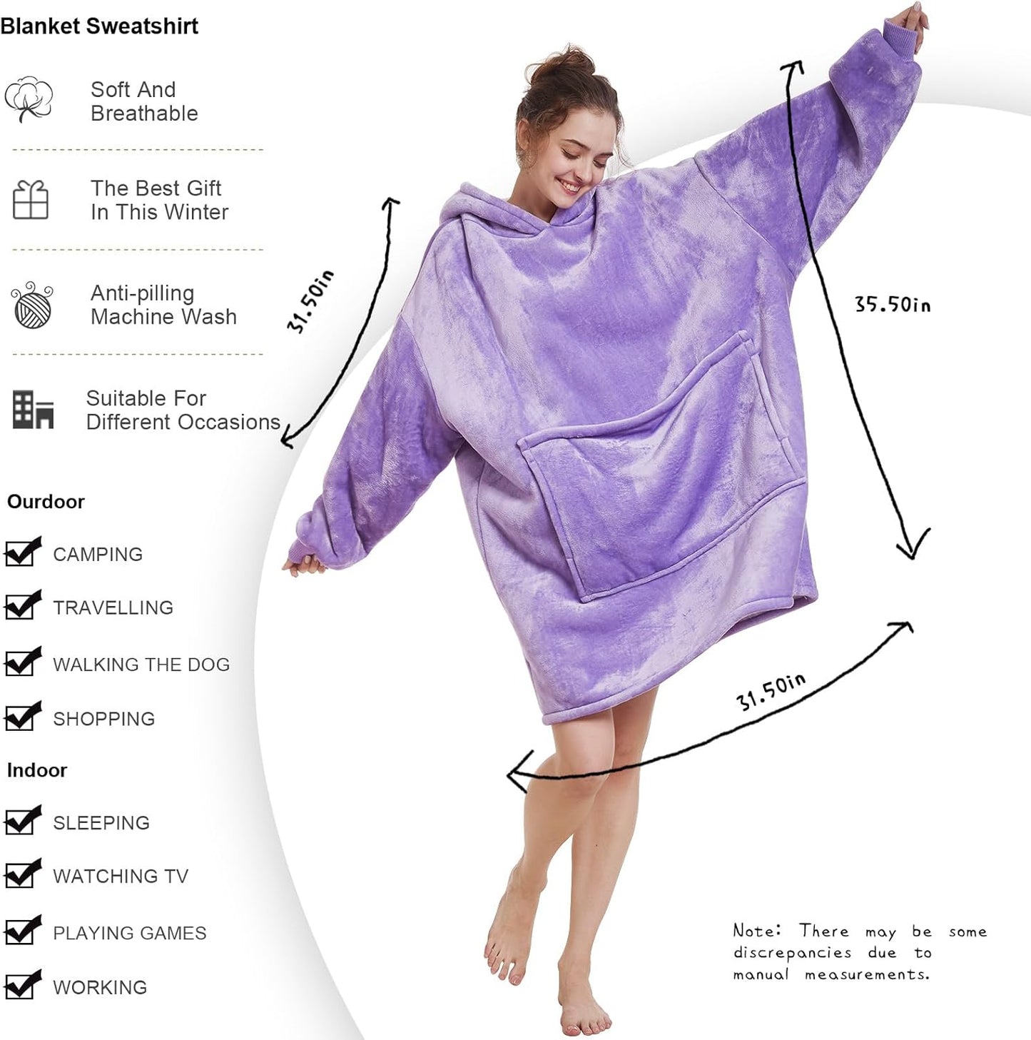 Aemilas Wearable Blanket Hoodie - Warm Sherpa Blanket Sweatshirt as Gifts for Adult Women Mom Men, One Size Fits All