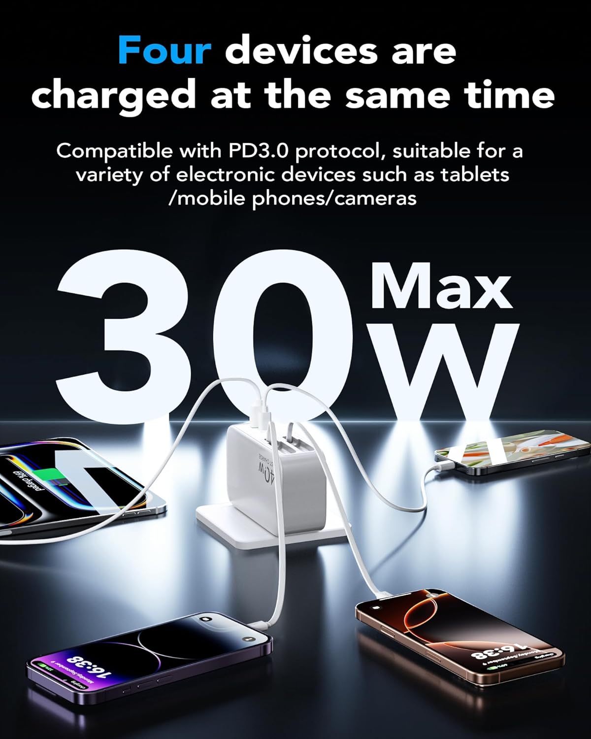 4-in-1 Retractable USB C Wall Charger,40W Fast Charging for Multi-Device