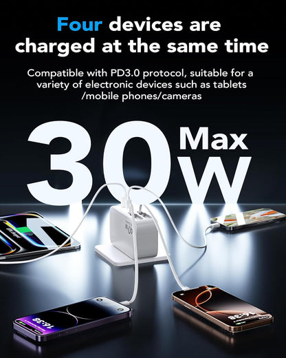4-in-1 Retractable USB C Wall Charger,40W Fast Charging for Multi-Device