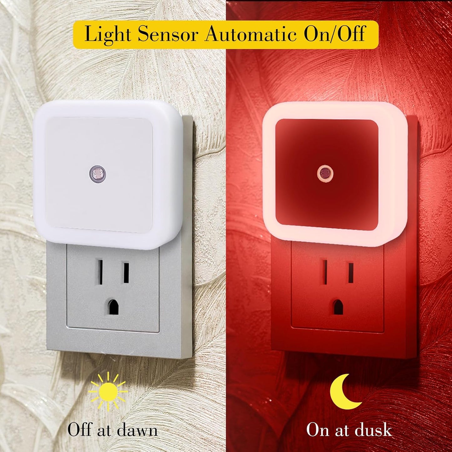 KINUR 6 Pack Night Light, LED Night Lights Plug into Wall with Dusk to Dawn sensors, Plug in Night Lights for Kids Room, Bedroom, Bathroom, Baby Nursery,Stair Lights, Hallway Light, Amber Color