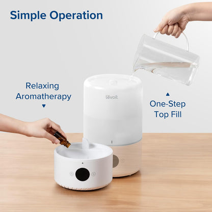 LEVOIT Humidifiers for Bedroom, Quiet, 3L Cool Mist, Essential Oil Diffuser | Top Fill/25Watt - Home/Large Room - 360° Nozzle - Rapid Ultrasonic Humidification for Baby Nursery/Plant