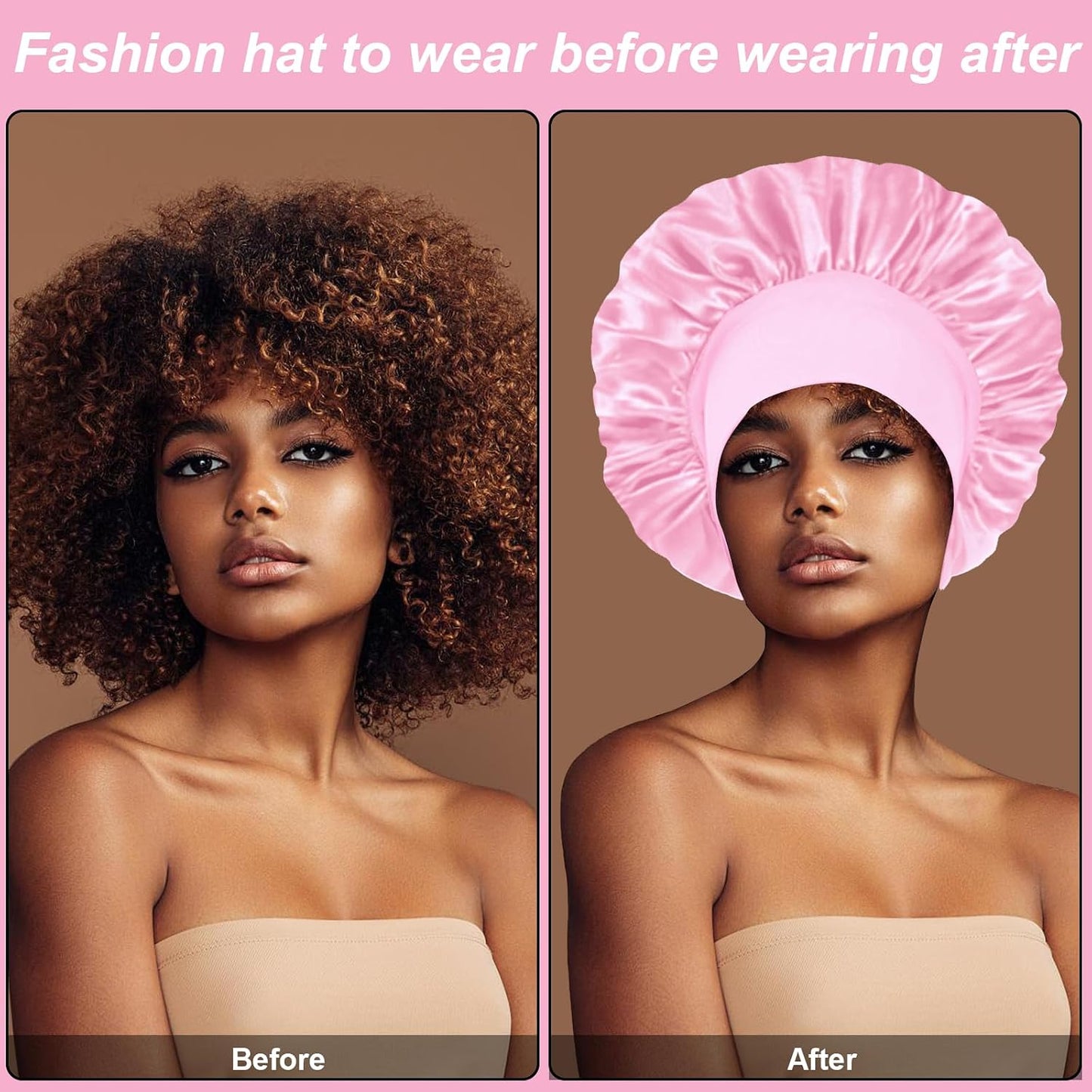 4Pcs Silk Satin Bonnets for Sleeping - Elastic Wide Band Wrap for Black Women Men,Silk Bonnets for Curly Hair,Large Hair Cap for Sleeping (Black+Wine Red+Purple+Brown)