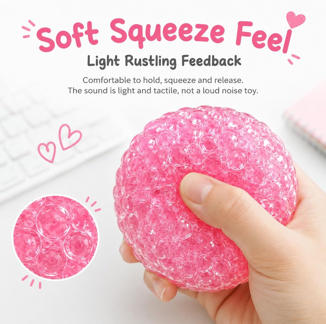 Handmade Stress Relief Balls for Adults, Soft Squeeze Fidget Toy with Rustling Sound, Portable Sensory Desk Toy for Office and Home (1 Blue)