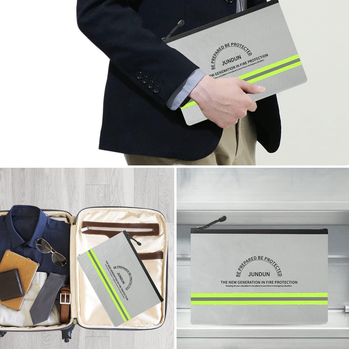 JUNDUN Fireproof Document Bags,14.2”x 10.0”Waterproof Fireproof