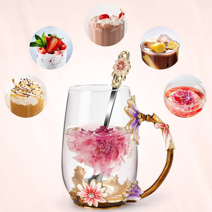 Enamel Glass Flower Tea Pot With Removable Loose Tea Leaf Infuser Tea Maker Teapot Set 30.4OZ Gifts for Women,Mom,Birthday