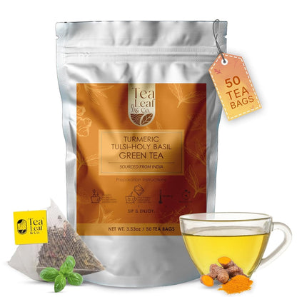 Turmeric, Peppermint & Basil Tulsi Green Tea Loose Leaf 3.5oz, 50 Tea Bags