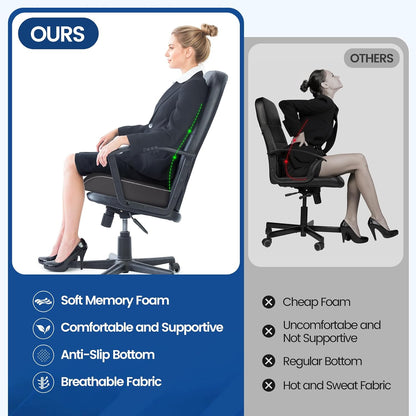 SweetSlubr Seat Cushion for Tailbone Pain Relief, Office Chair Cushion, Chair Pad, Memory Foam Large Cushion with Non-Slip Cover for Soft Support at Office Chair, Car Seat, Airplane, Black/Large