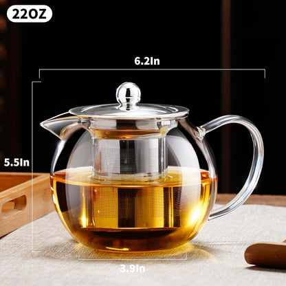 PARACITY Glass Teapot Stovetop 18.6 OZ, Borosilicate Clear Tea Kettle with Removable 18/8 Stainless Steel Infuser, Teapot Blooming and Loose Leaf Tea Maker Tea Brewer for Camping, Travel (550ML)