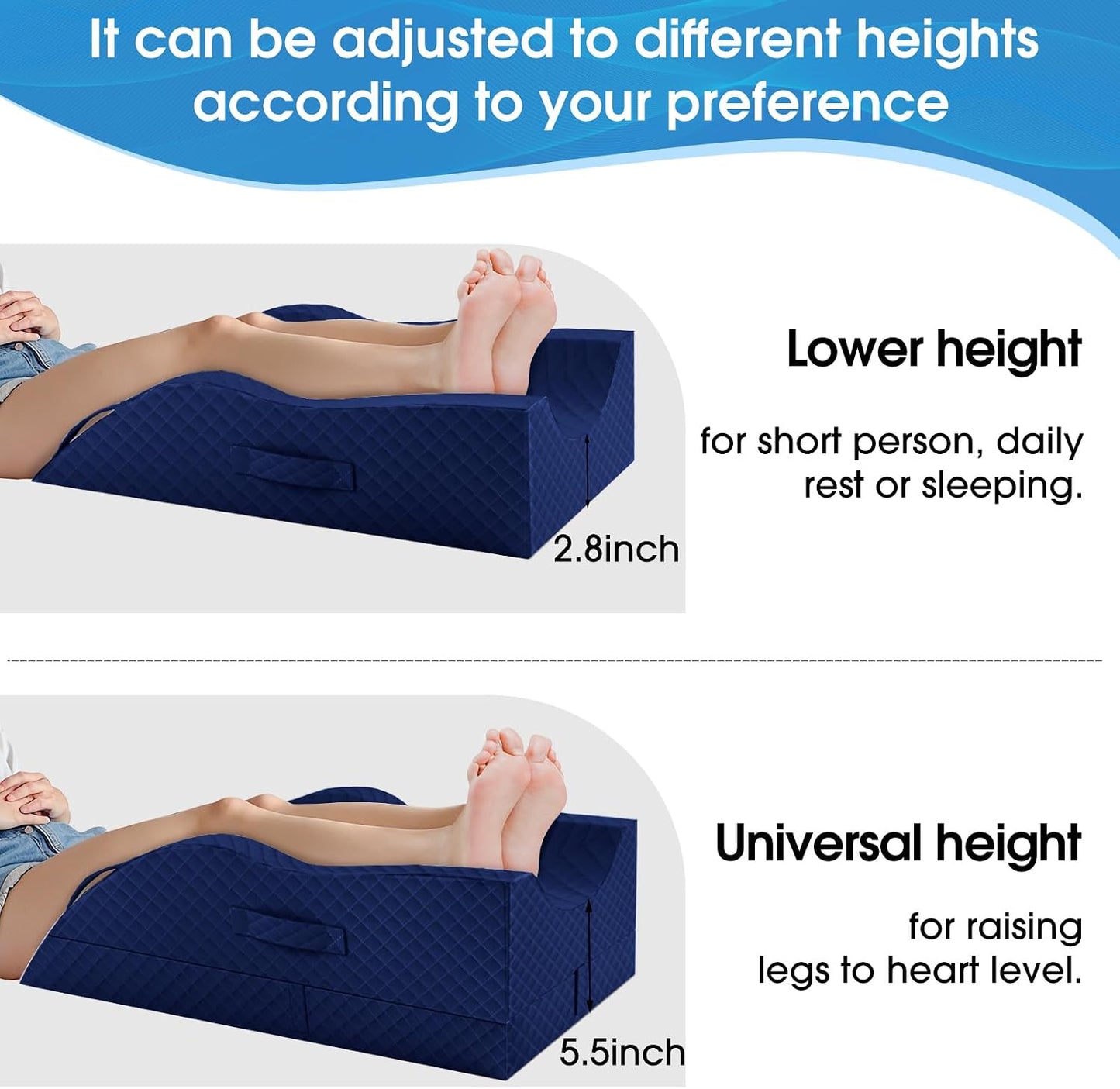 TranquilRelax Elevation Pillows for Leg After Surgery, Memory Foam Adjustable Wedge Pillow for Injury or Rest, Ankle Pillow for Sleeping Blood Circulation, Grey/Single Leg