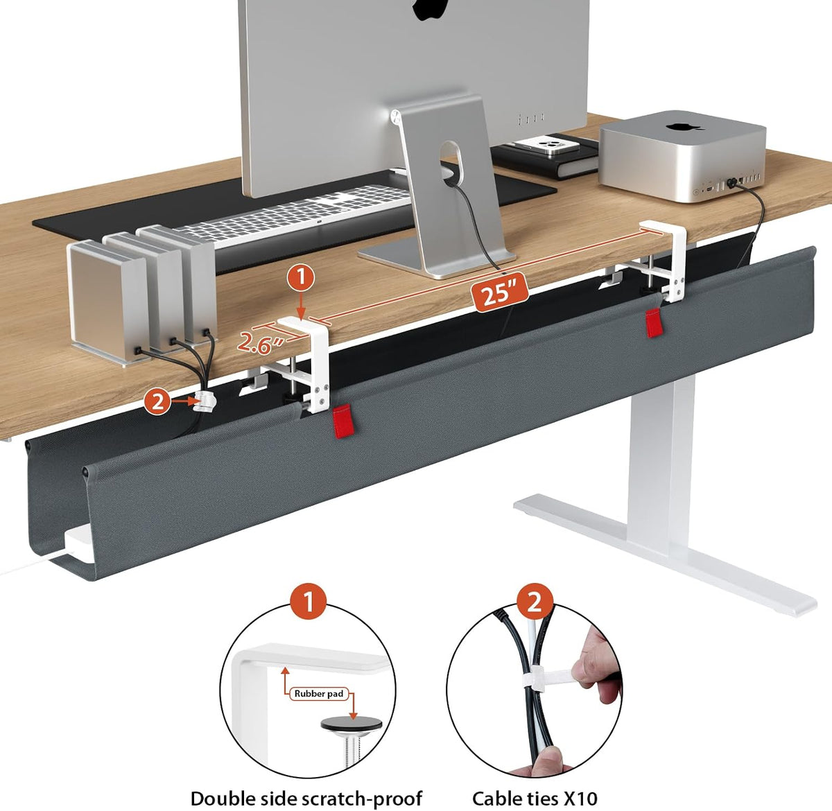 Univivi No Drill Under Desk Cable Management Tray, 36 inch Cable Management
