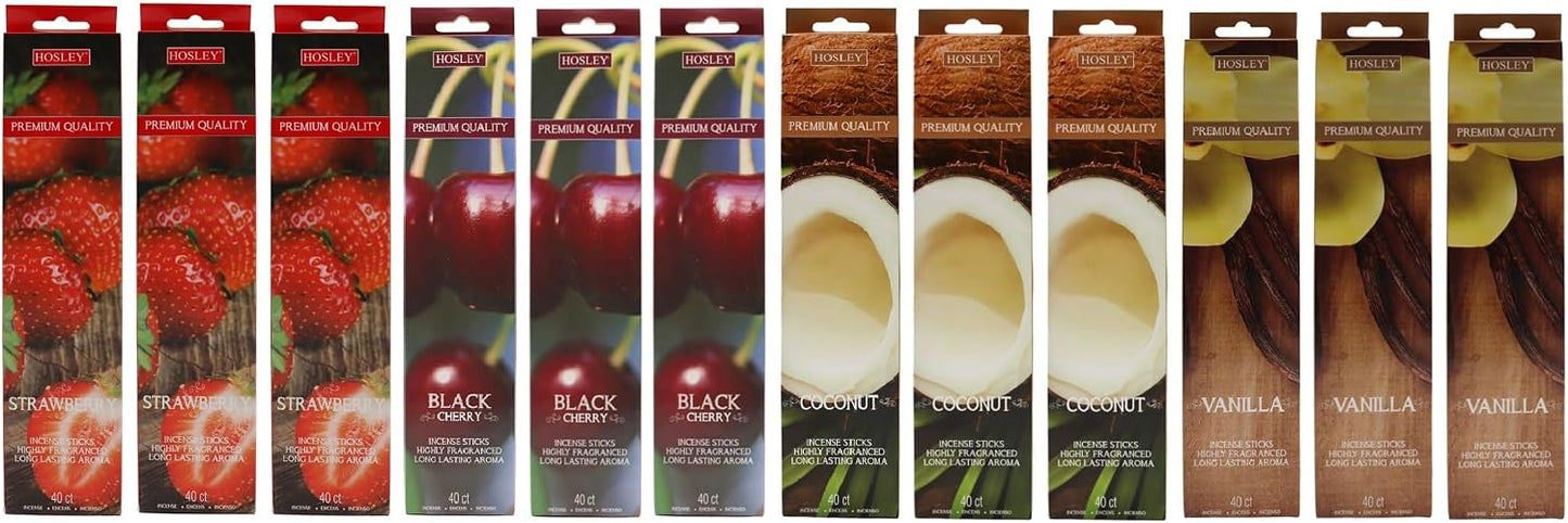 Hosley 320 Assorted Incense Sticks with Holder Eucalyptus, Fresh Bamboo, Lavender, Myrrh, Lavender Chamomile, Vanilla, Citrus, Dragon Blood Idea for Home, Wedding, Spa, Meditation & Aromatherapy