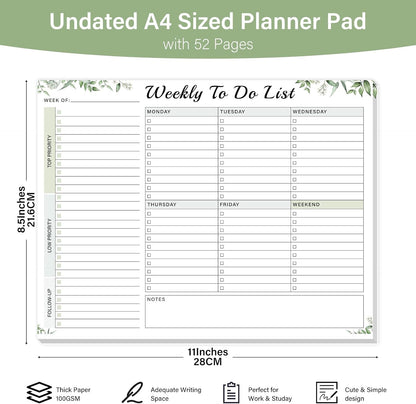 Weekly To Do List Notepad with 52 Undated Sheets（8.5"×11"）- Weekly Desk Planner Pad with Spiral Binding for Women & Man, Office, School and Home Personal Organizer