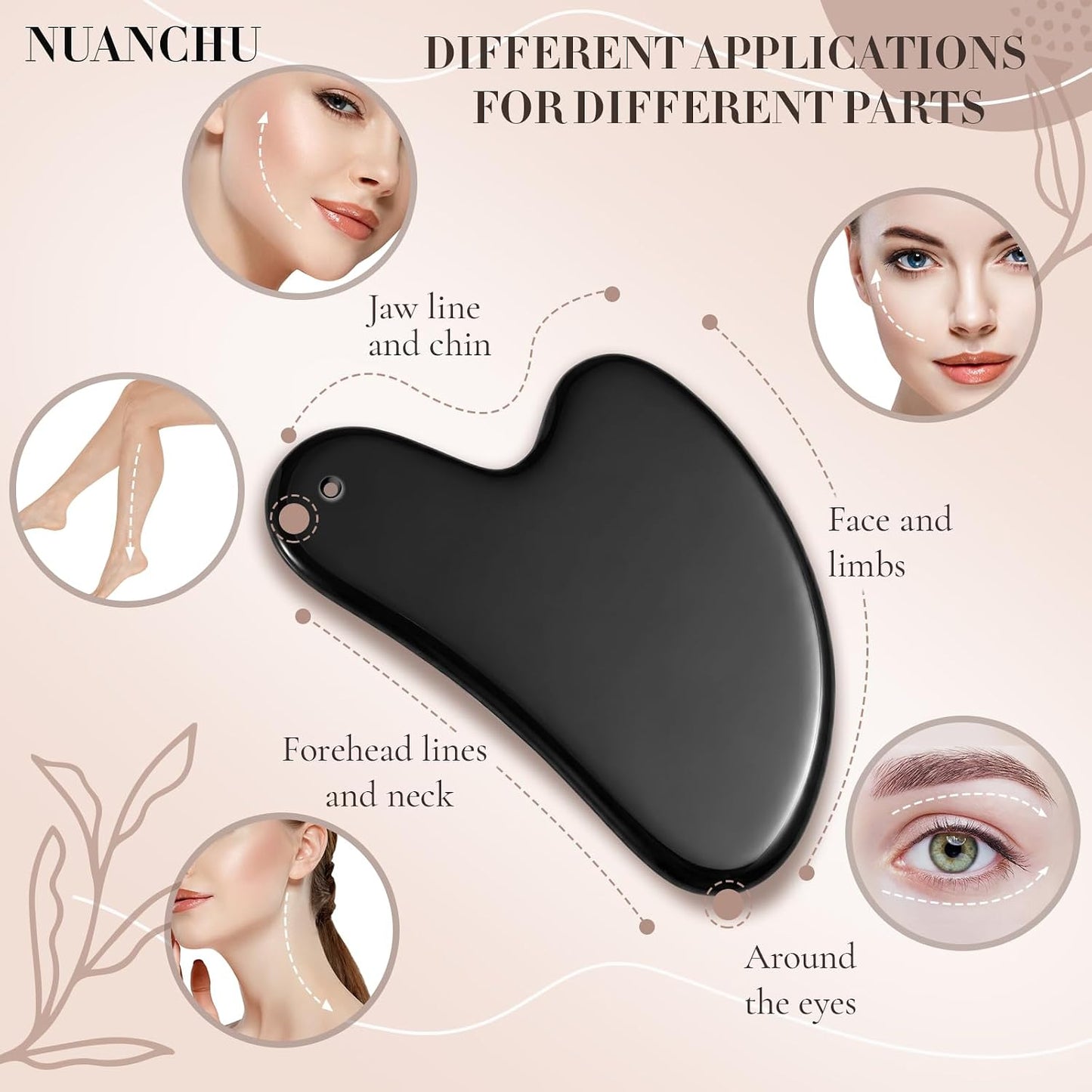 Nuanchu Stainless Steel Gua Sha Facial Tool, Metal Gua Sha for Lymphatic Drainage, Guasha Face Sculpting Double Chin Reduce with Pouch Self Care Gift(304 Stainless Steel,Silver)