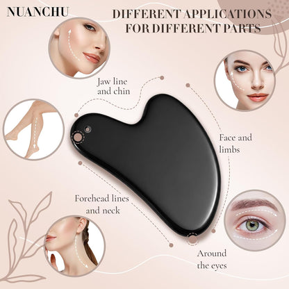 Nuanchu Stainless Steel Gua Sha Facial Tool, Metal Gua Sha for Lymphatic Drainage, Guasha Face Sculpting Double Chin Reduce with Pouch Self Care Gift(304 Stainless Steel,Silver)