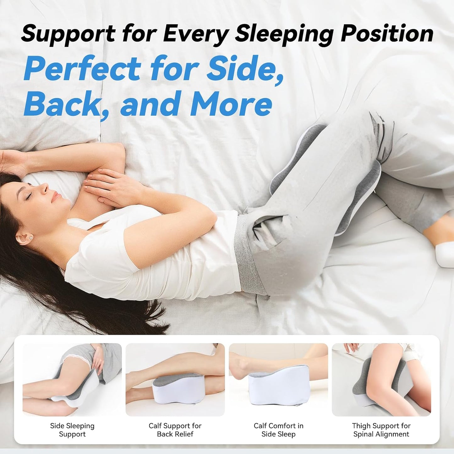 UJPFEO Knee Pillow for Side Sleepers,Leg Pillows for Sciatica,Knees,Hips,Joints Between Legs,Back Pain Relief When Side Sleeping Spine Alignment Support for Knee Surgery Recovery