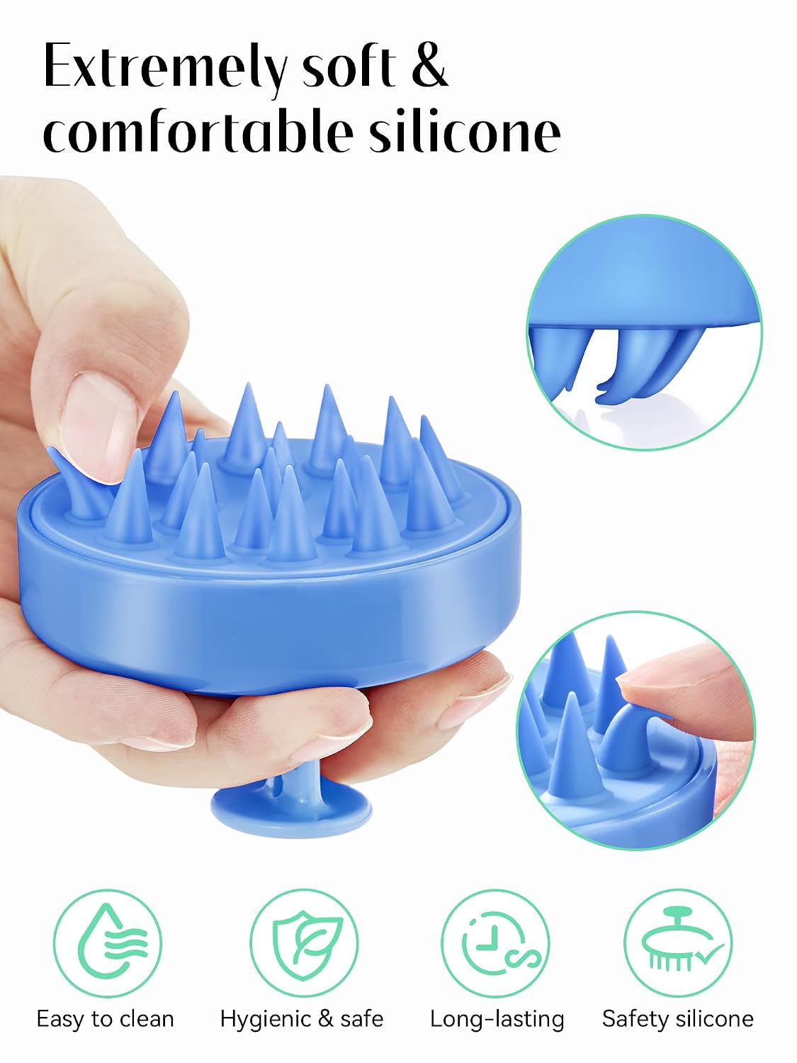 HEETA Scalp Massager Hair Growth, Soft Silicone Scalp Scrubber Shampoo Brush for Exfoliation, Dandruff Removal Head Massage Stress Relax, Wet & Dry Use for Thick Thin Curly Hair Care, Black