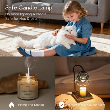 Candeldo Candle Warmer Lamp with Timer: Flower Gold Candle Lamps Height Adjustable Wax Melt House Warming Gifts New Home Decor Mothers Day Birthday Gift for Women Mom