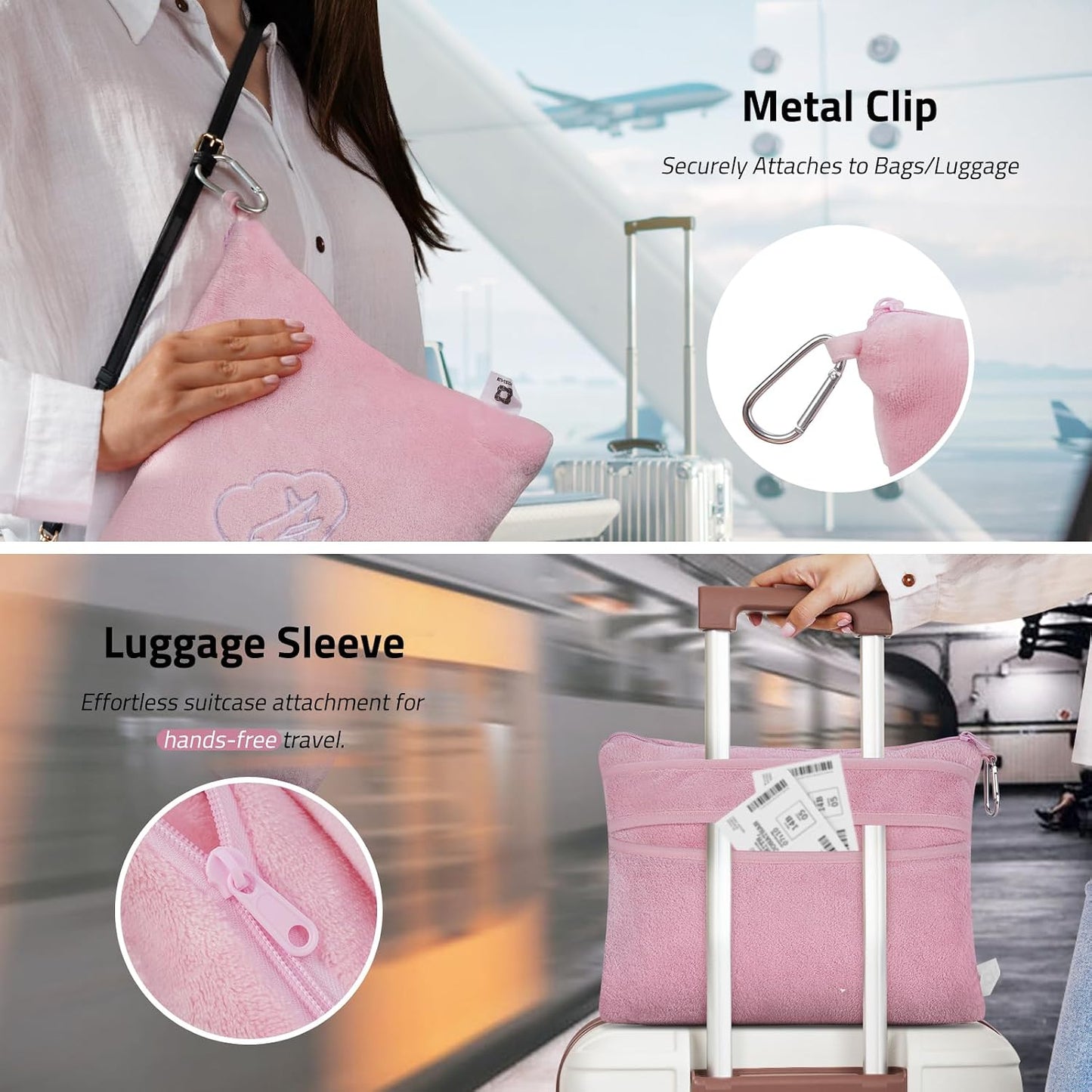 Travel Blanket Pillow,Airplane Blanket Compact with Bag Eye Mask, Ultra-Soft,Warm & Lightweight Included,Travel Essentials for Women & Men, Luggage Sleeve & Backpack Clip 65x40 in, Grey