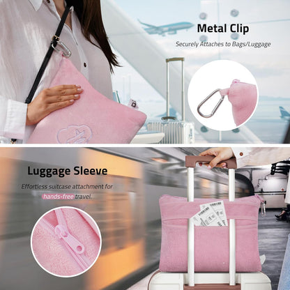 Travel Blanket Pillow,Airplane Blanket Compact with Bag Eye Mask, Ultra-Soft,Warm & Lightweight Included,Travel Essentials for Women & Men, Luggage Sleeve & Backpack Clip 65x40 in, Grey