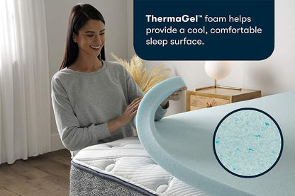 Serta ThermaGel Cooling, Pressure-Relieving Memory Foam Mattress Topper, 3 Inch, Queen,Blue