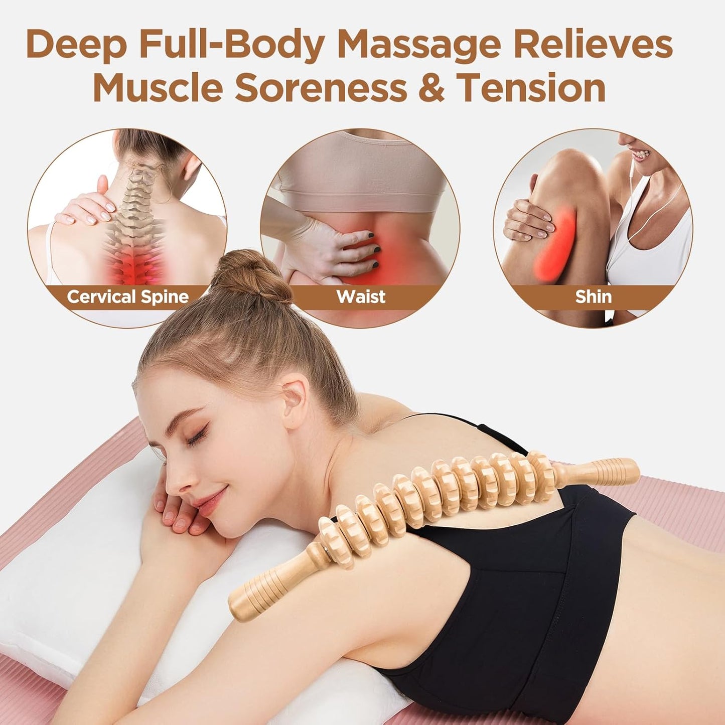 Muscle Roller Massage Roller Stick- Deep Tissue Fascia Blaster for Myofascial Pain Relief, Lymphatic Drainage & Body Sculpting, Handheld Physical Therapy & Recovery Tool (Pink black-18 inch)
