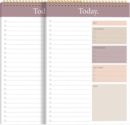 To Do List Notepad - Daily Planner Notepad 104 Pages Task Planner, 6.7" x 9.8" Double Sided Spiral Notebook with Checklist Productivity Planning Pad for Work Office Home-Pink