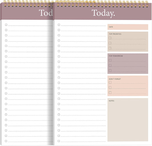 To Do List Notepad - Daily Planner Notepad 104 Pages Task Planner, 6.7" x 9.8" Double Sided Spiral Notebook with Checklist Productivity Planning Pad for Work Office Home-Pink