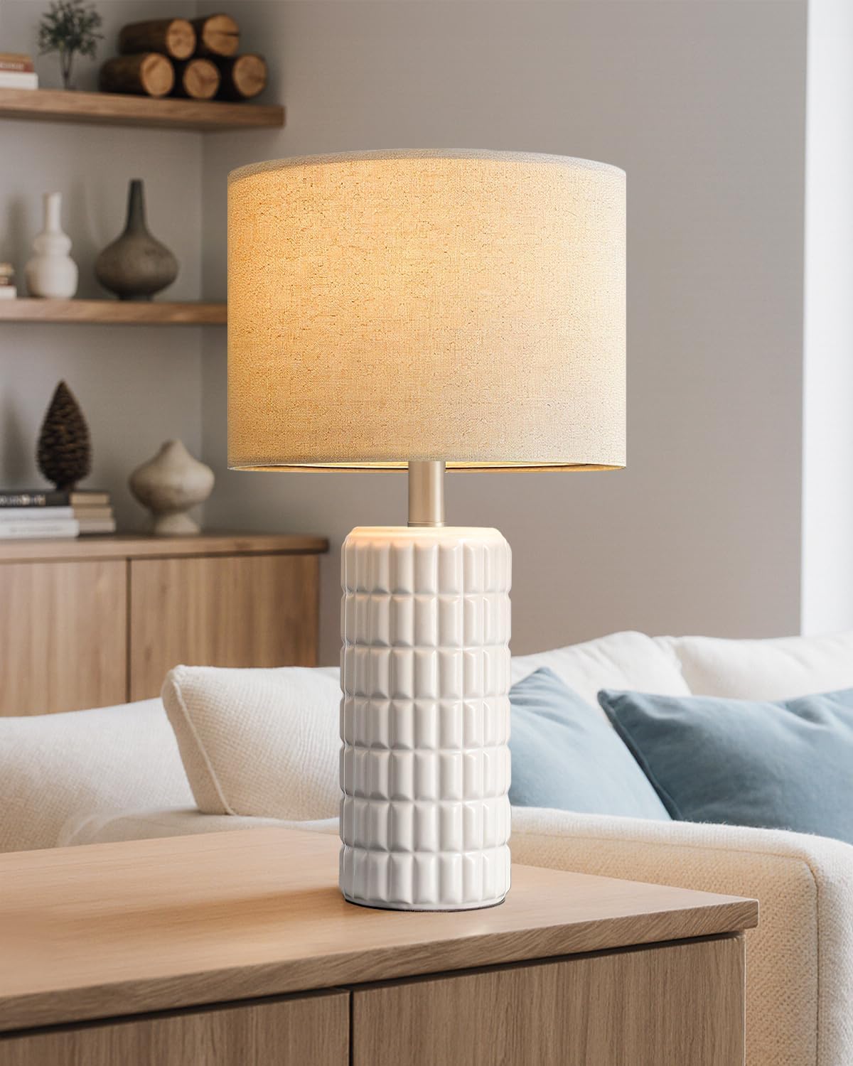 Seealle 23" Modern Ceramic Table Lamps Set of 2 - Table Lamps for Living Room, Farmhouse Bedside Night Stands Lamp for Bedroom, White Nightstand Lamps Set of 2, Desk Lamp for End Table Home Decor