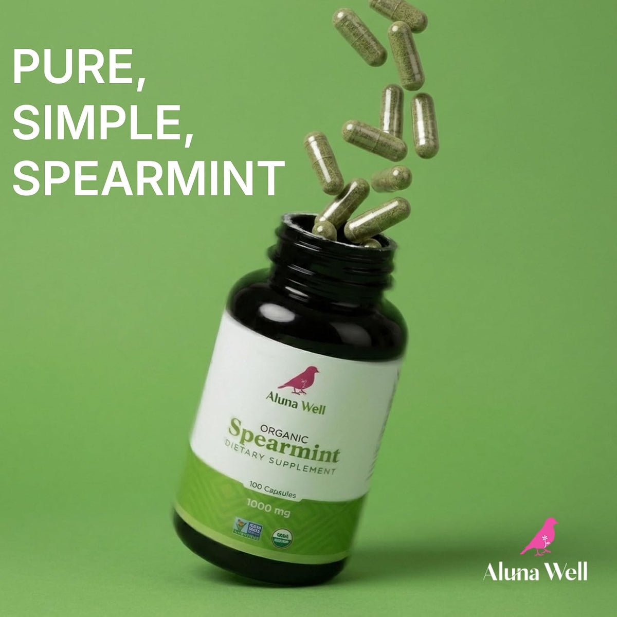 Organic Spearmint Capsules – 1000mg Vegan & Non-GMO Herbal Supplement – Daily Wellness and Balance – Alternative to Spearmint Tea – 50-Day Supply