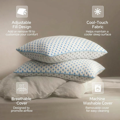 King Size Pillows Set of 2 for Sleeping, Cooling Adjustable Memory Foam Pillows, Dual Fill Design Helps Maintain Shape, Breathable Washable Cover