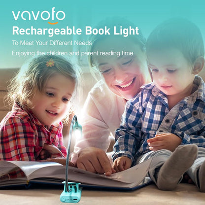 VAVOFO Amber Rechargeable Reading Light, Blue Light Blocking Book Light, 7 LEDs Eye Care 9 Colors 9 Brightness Clip On for Kids Bookworms Reading in Bed with Power Indicator Lasting 70h (Black)