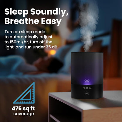 Everlasting Comfort 2.5L Top Fill Humidifier for Bedroom – Quiet, Easy to Fill & Clean, 24HR Runtime, Night Lights, Timer, Ultrasonic Cool Mist, Auto Shut-Off for Indoor Use - White