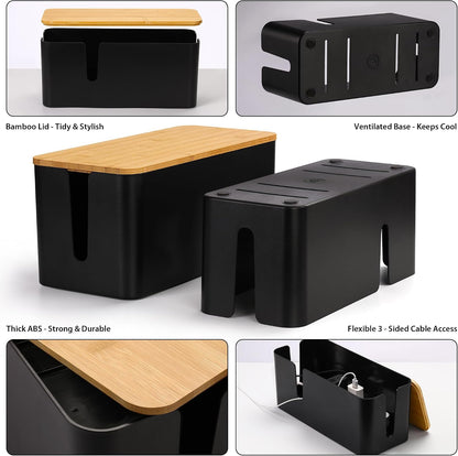 ZhiYo 2 Pack Cable Management Box, Medium & XL, Power Strip Organizer Black